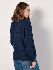 Apricot Blue Aran Stripe Batwing Knit Jumper - Image 2 of 4