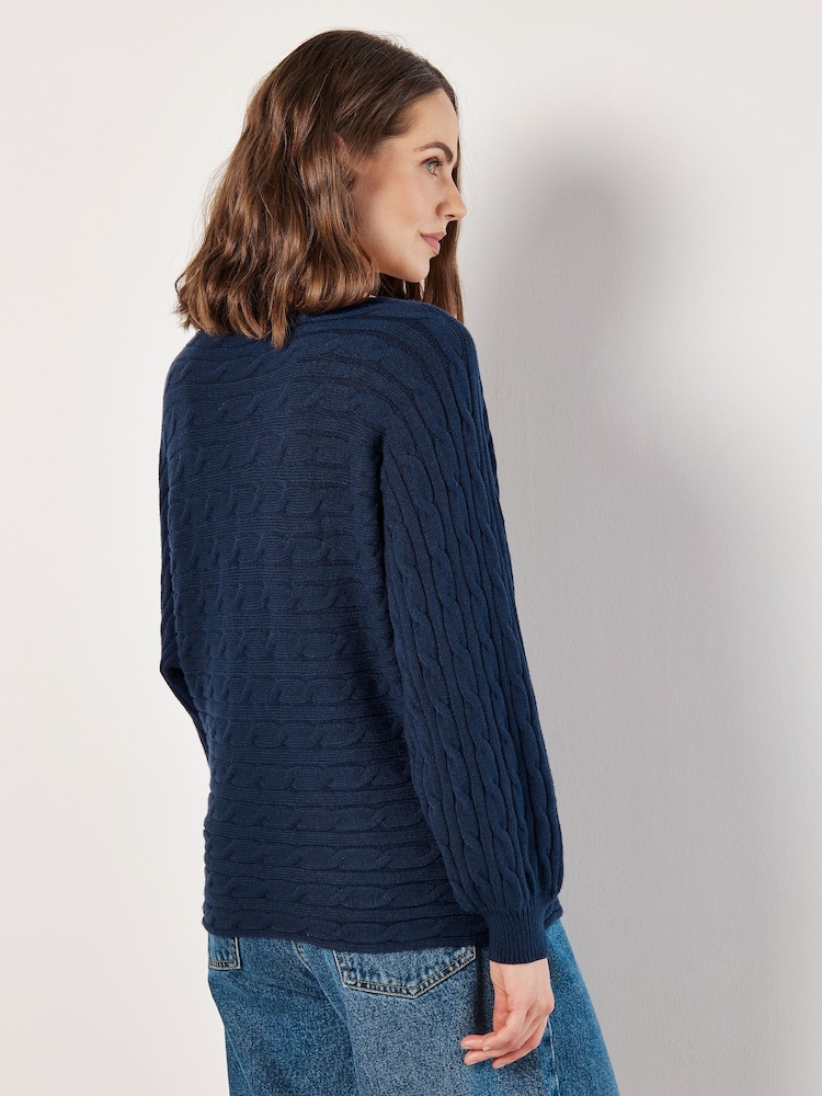 Apricot Blue Aran Stripe Batwing Knit Jumper - Image 2 of 4