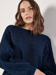 Apricot Blue Aran Stripe Batwing Knit Jumper - Image 4 of 4