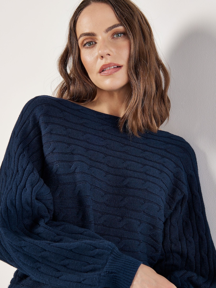 Apricot Blue Aran Stripe Batwing Knit Jumper - Image 4 of 4