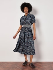 Apricot Blue Paisley Shirt Midi Dress - Image 1 of 4