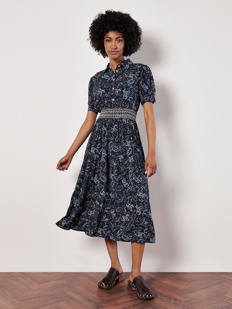 Apricot Blue Paisley Shirt Midi Dress - Image 1 of 4