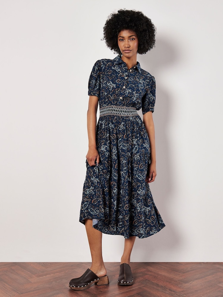 Apricot Blue Paisley Shirt Midi Dress - Image 4 of 4