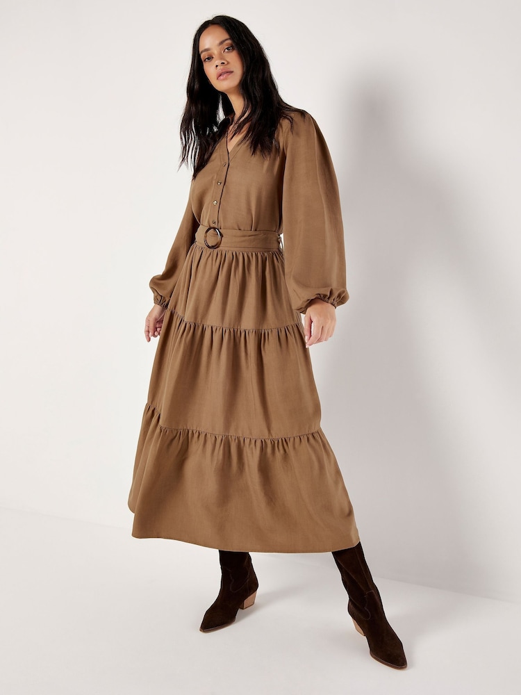 Apricot Brown Open Collar Button Thru Shirt - Image 1 of 4 Apricot Brown Open Collar Button Thru Shirt - Image 1 of 4