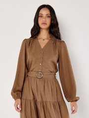 Apricot Brown Open Collar Button Thru Shirt - Image 2 of 4