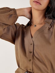 Apricot Brown Open Collar Button Thru Shirt - Image 3 of 4