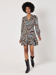Apricot Blue Patchwork Floral Ruffle Dress - Image 1 of 4