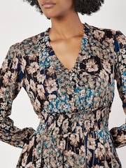 Apricot Blue Patchwork Floral Ruffle Dress - Image 2 of 4