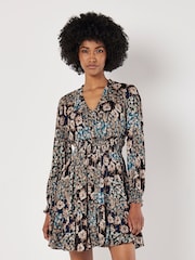 Apricot Blue Patchwork Floral Ruffle Dress - Image 3 of 4