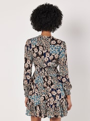 Apricot Blue Patchwork Floral Ruffle Dress - Image 4 of 4