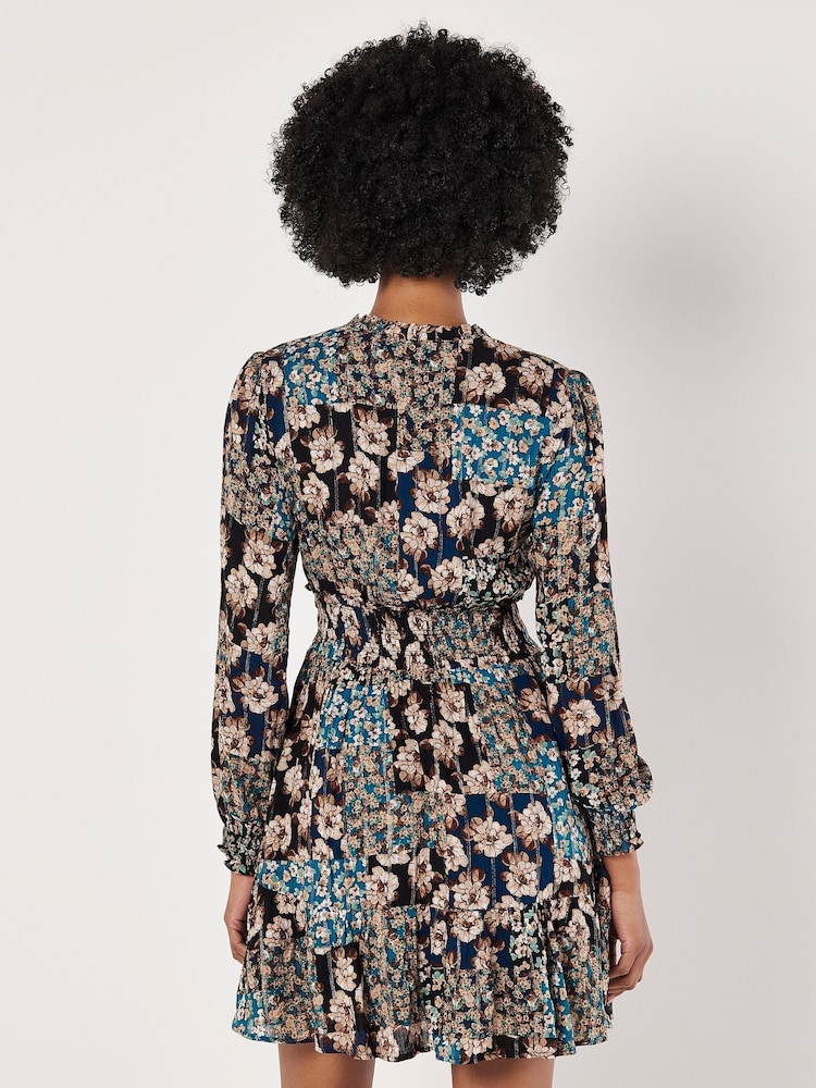 Apricot Blue Patchwork Floral Ruffle Dress - Image 4 of 4