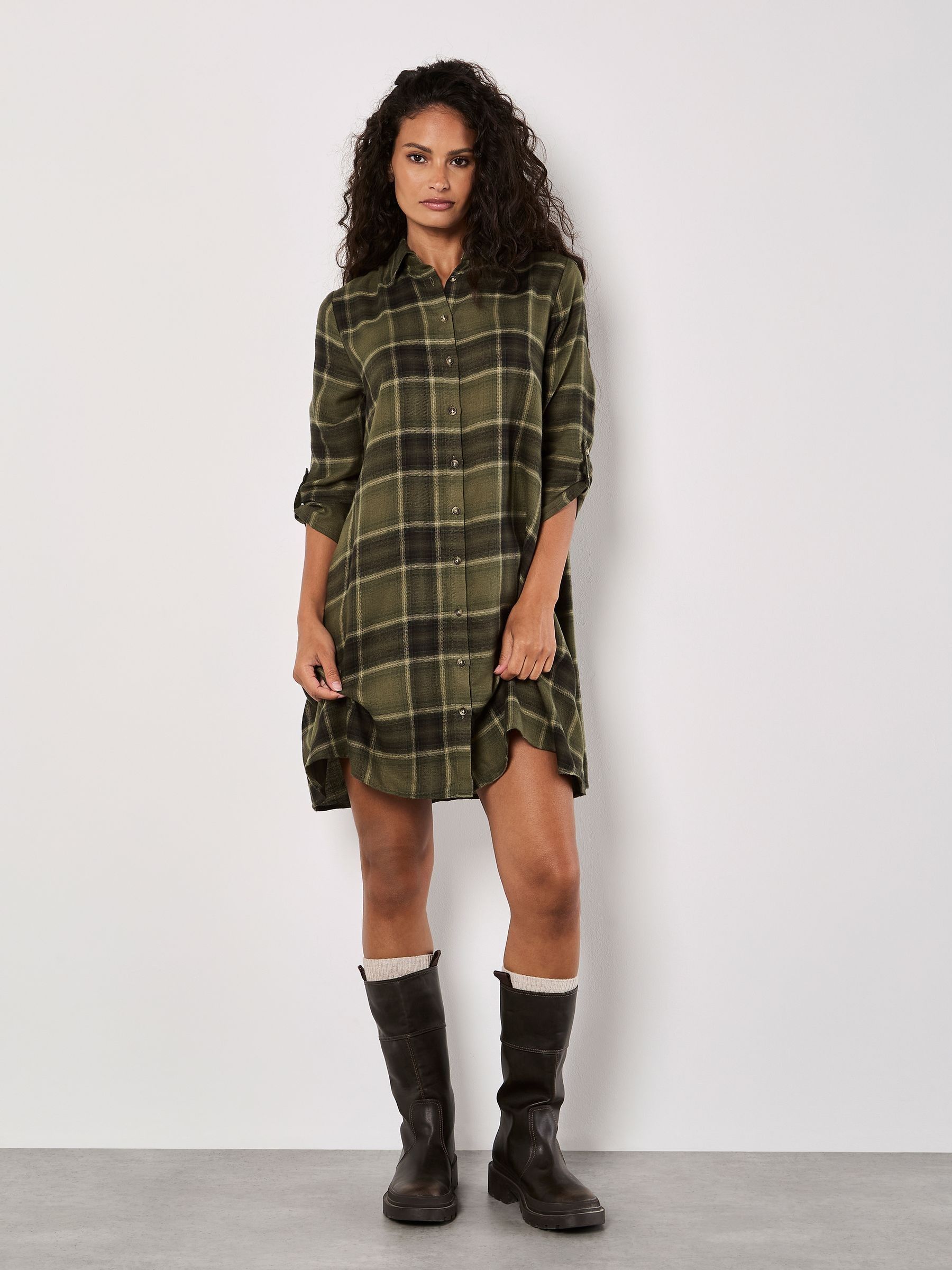 Buy Apricot Green Soft Plaid Shirt Dress from the Next UK online shop
