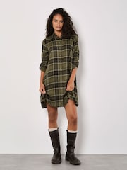 Apricot Green Soft Plaid Shirt Dress - Image 1 of 4