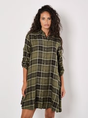 Apricot Green Soft Plaid Shirt Dress - Image 2 of 4