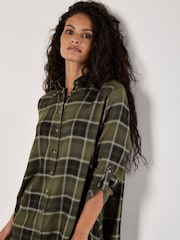 Apricot Green Soft Plaid Shirt Dress - Image 3 of 4