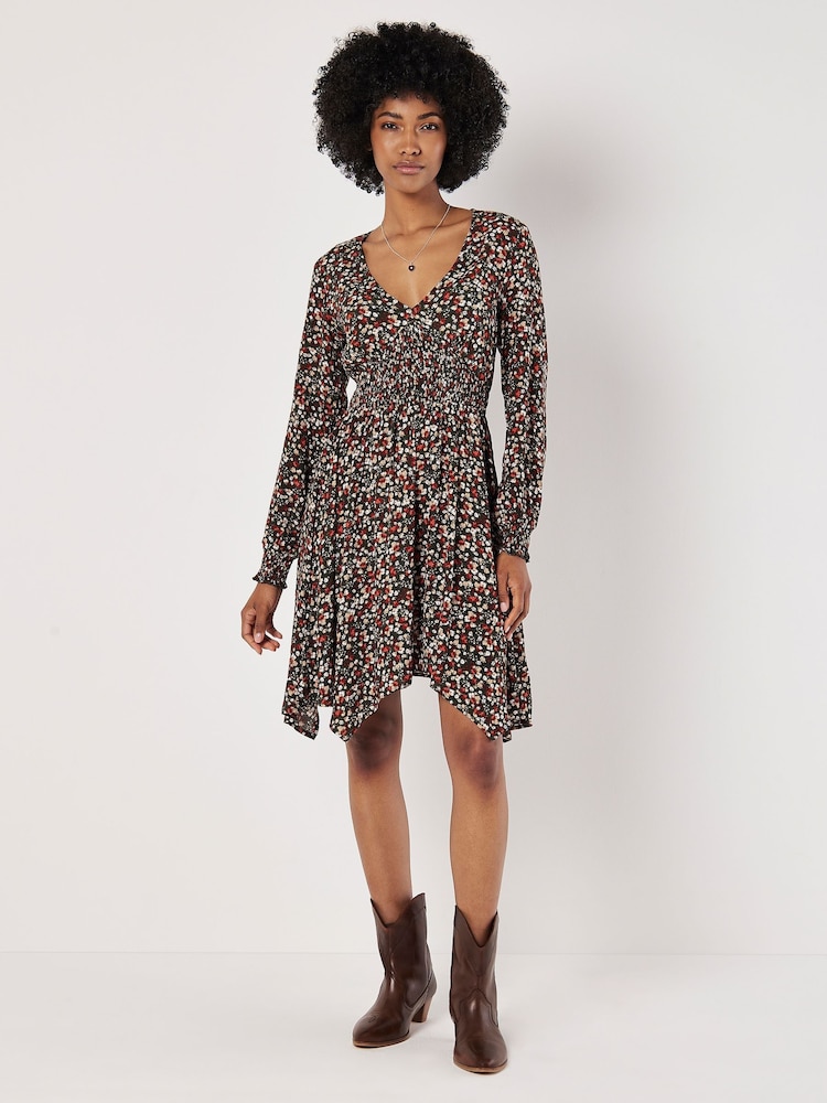 Apricot Green Ditsy Smk Waist Shark Hem Dress - Image 1 of 4