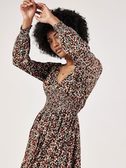 Apricot Green Ditsy Smk Waist Shark Hem Dress - Image 4 of 4