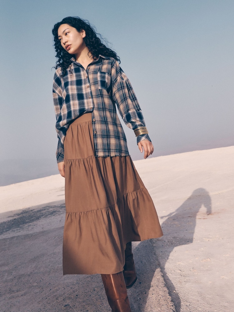 Apricot Brown Ring Belt Tiered Boho Skirt - Image 1 of 6