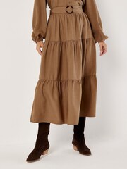 Apricot Brown Ring Belt Tiered Boho Skirt - Image 2 of 6