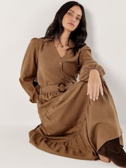 Apricot Brown Ring Belt Tiered Boho Skirt - Image 4 of 6