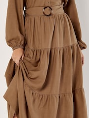 Apricot Brown Ring Belt Tiered Boho Skirt - Image 5 of 6