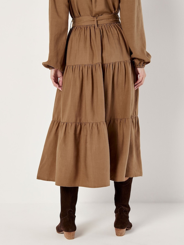 Apricot Brown Ring Belt Tiered Boho Skirt - Image 6 of 6