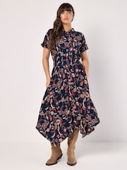 Apricot Blue Floral Magic Hanky Hem Midi Dress - Image 1 of 4