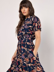 Apricot Blue Floral Magic Hanky Hem Midi Dress - Image 4 of 4