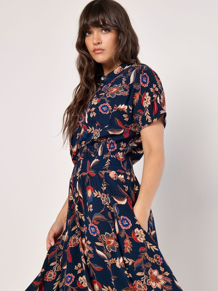 Apricot Blue Floral Magic Hanky Hem Midi Dress - Image 4 of 4