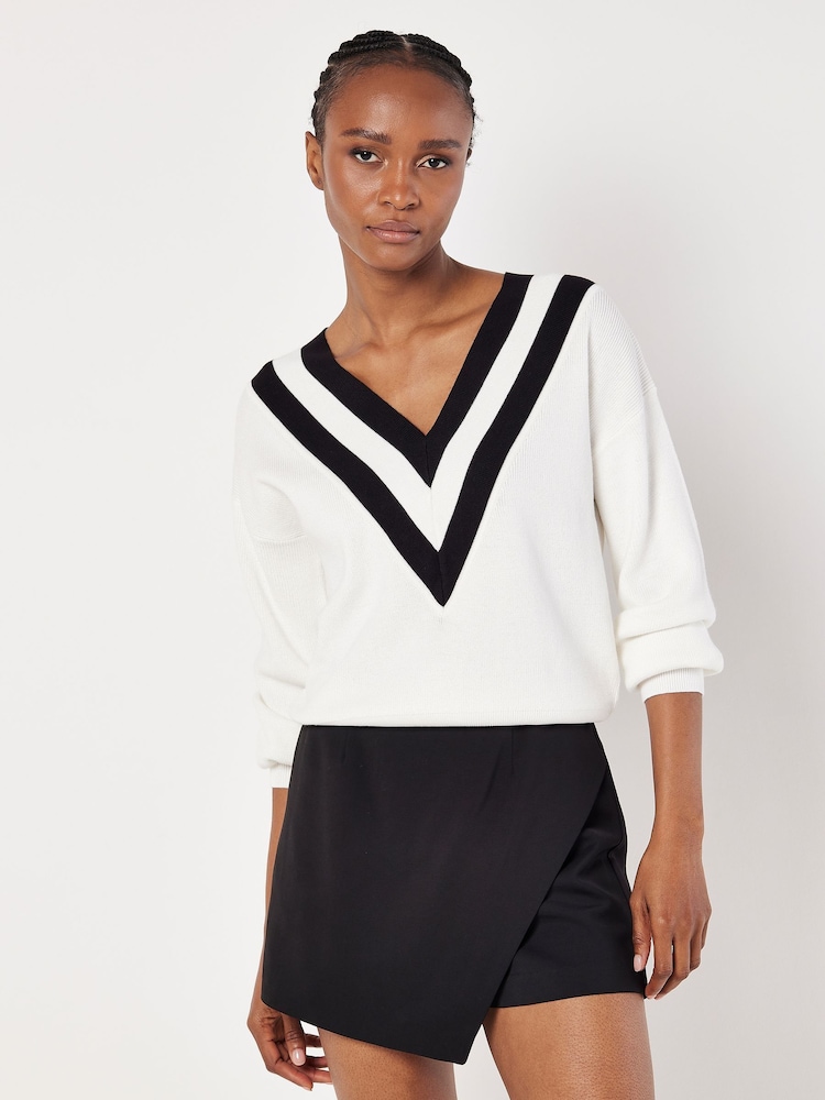 Apricot White Chevron V-Neck Jumper - Image 1 of 4
