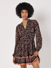 Apricot Black Paisley Border Ruffle Dress - Image 1 of 4