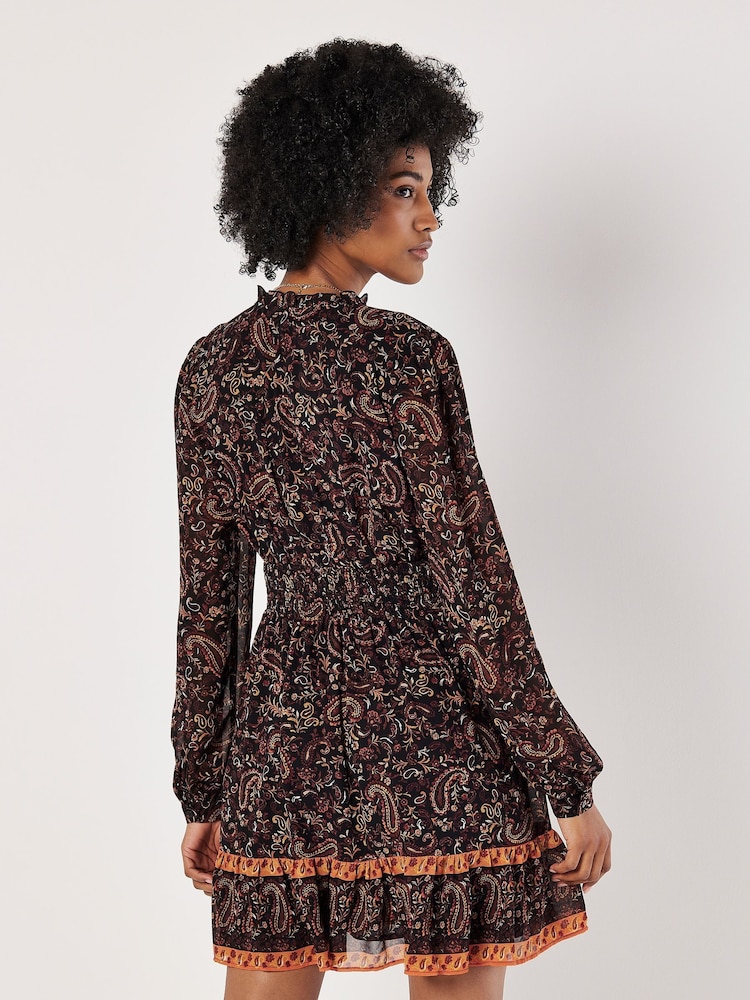 Apricot Black Paisley Border Ruffle Dress - Image 4 of 4