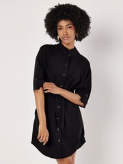 Apricot Black Drawstring Button Batwing Dress - Image 2 of 5