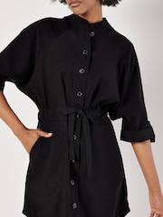 Apricot Black Drawstring Button Batwing Dress - Image 3 of 5