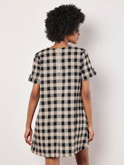 Apricot Black Plaid Swing Turn Up Cuff Dress - Image 2 of 5