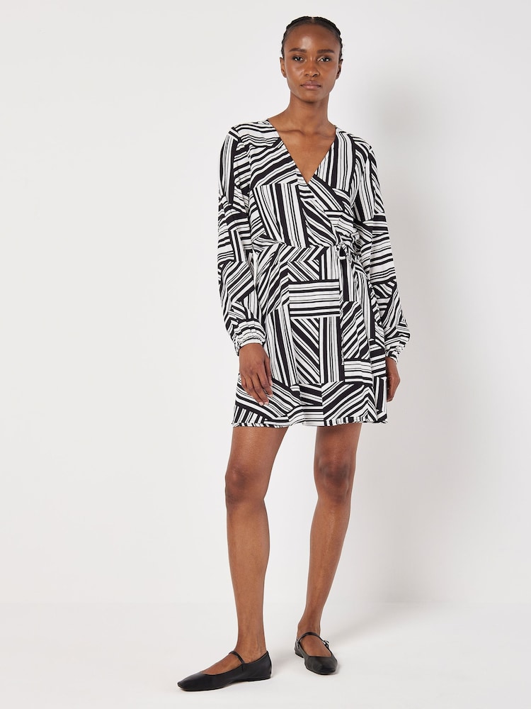 Apricot Black Barcode Print Wrap Dress - Image 2 of 4 Apricot Black Barcode Print Wrap Dress - Image 2 of 4