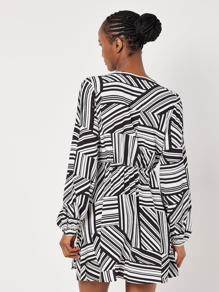 Apricot Black Barcode Print Wrap Dress - Image 4 of 4 Apricot Black Barcode Print Wrap Dress - Image 4 of 4