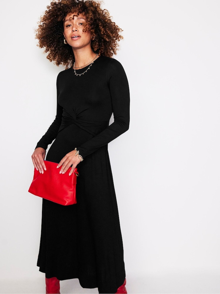 Boden Black Chrome Tall Twisted Waist Jersey Dress - Image 1 of 5 Boden Black Chrome Tall Twisted Waist Jersey Dress - Image 1 of 5