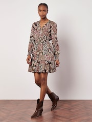 Apricot Green Patchwork Floral Ruffle Dress - Image 1 of 5