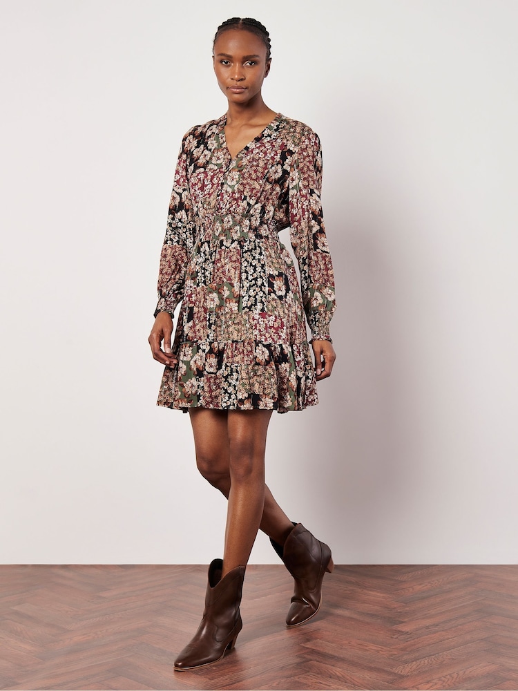 Apricot Green Patchwork Floral Ruffle Dress - Image 1 of 5