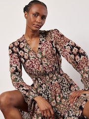Apricot Green Patchwork Floral Ruffle Dress - Image 2 of 5