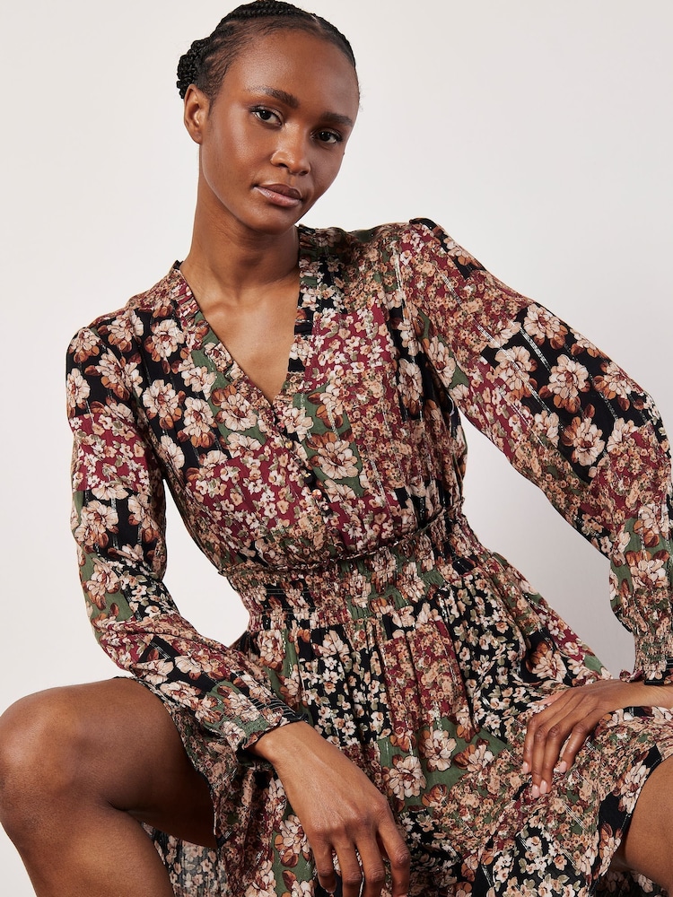 Apricot Green Patchwork Floral Ruffle Dress - Image 2 of 5