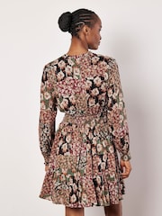 Apricot Green Patchwork Floral Ruffle Dress - Image 4 of 5