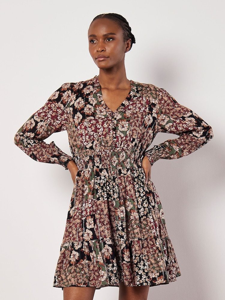 Apricot Green Patchwork Floral Ruffle Dress - Image 5 of 5 Apricot Green Patchwork Floral Ruffle Dress - Image 5 of 5