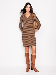 Boden Brown/Cream Tall Twisted Waist Jersey Dress - Image 4 of 5