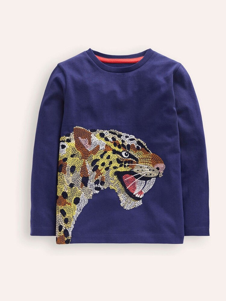 Boden Blue 100% Cotton Sabre Tooth Tiger Superstitch T-Shirt - Image 1 of 3 Boden Blue 100% Cotton Sabre Tooth Tiger Superstitch T-Shirt - Image 1 of 3