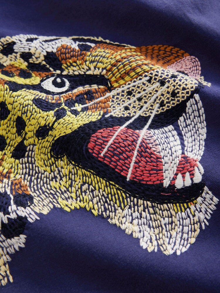 Boden Blue 100% Cotton Sabre Tooth Tiger Superstitch T-Shirt - Image 3 of 3 Boden Blue 100% Cotton Sabre Tooth Tiger Superstitch T-Shirt - Image 3 of 3