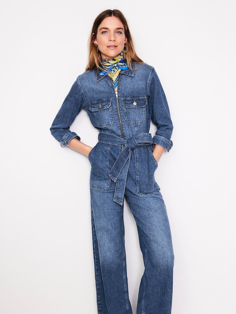 Boden Blue 100% Cotton Denim Utility Jumpsuit - Image 1 of 5
