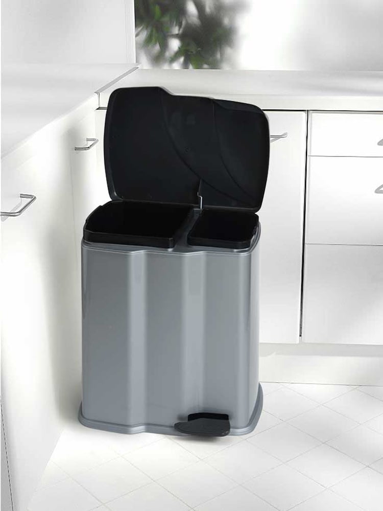 Keeper Silver and Black Gunner Dual Compartment Pedal Dustbin - Image 1 of 5