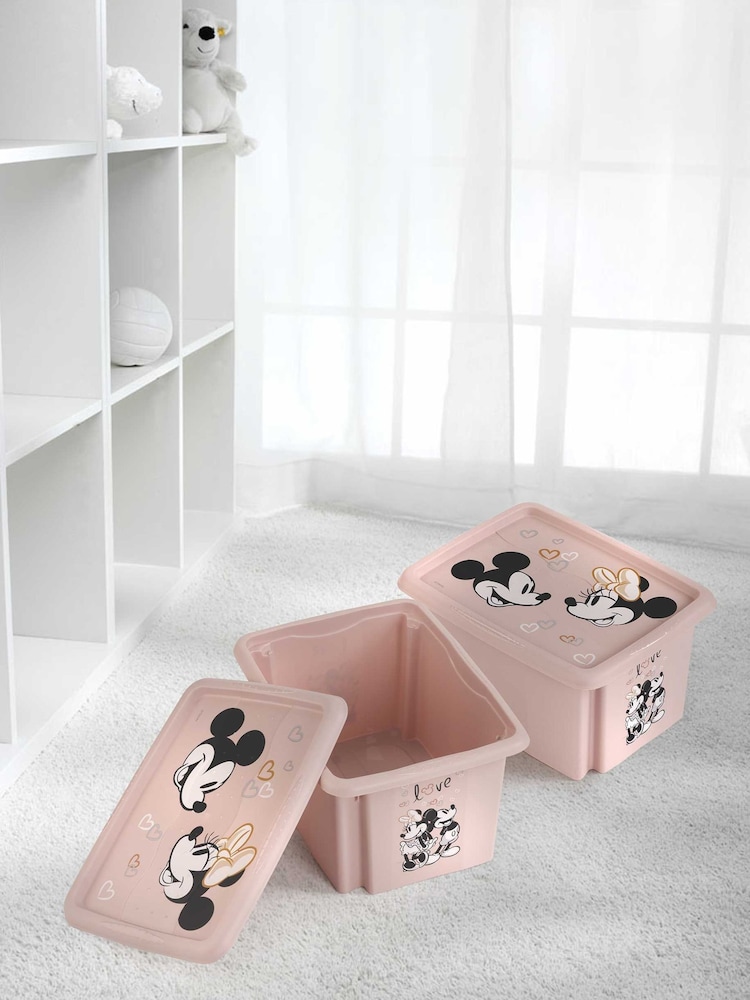 Keeper 2 Pack Pink Minnie Mouse 15L Stacking Storage Box With Lid - Image 1 of 4